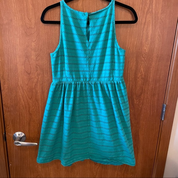 Women’s LOFT Turquoise High Neck Eyelet Skater Dress Size Medium - Picture 2 of 3